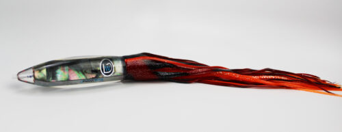 A red and black striped handle on a white background.